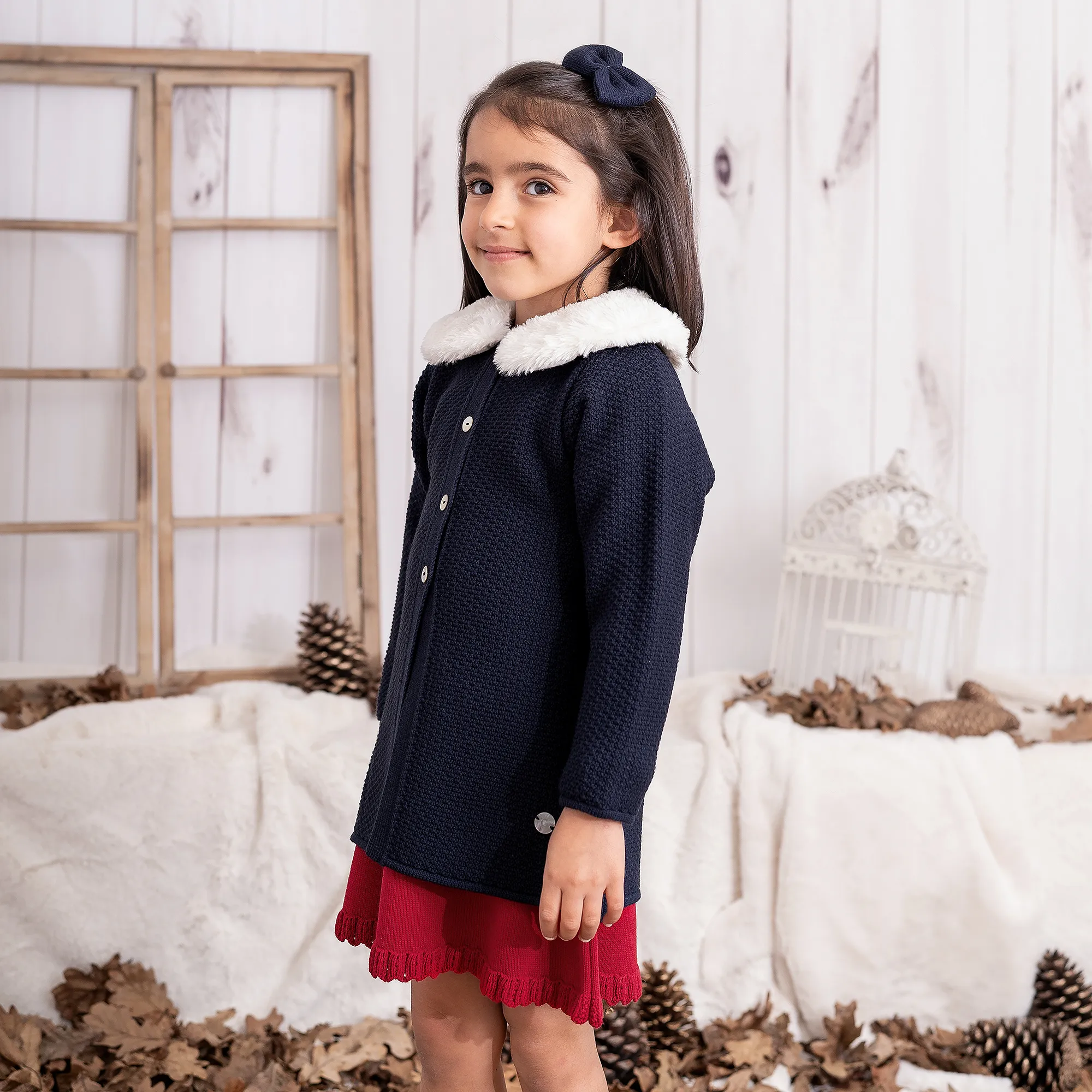 Girls Navy Blue Knitted Coat