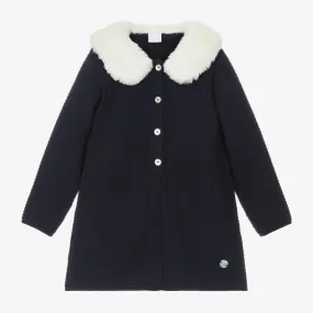 Girls Navy Blue Knitted Coat