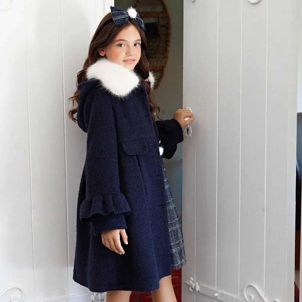 Girls Navy Blue Wool Coat