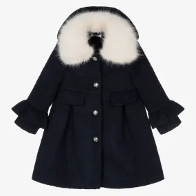 Girls Navy Blue Wool Coat