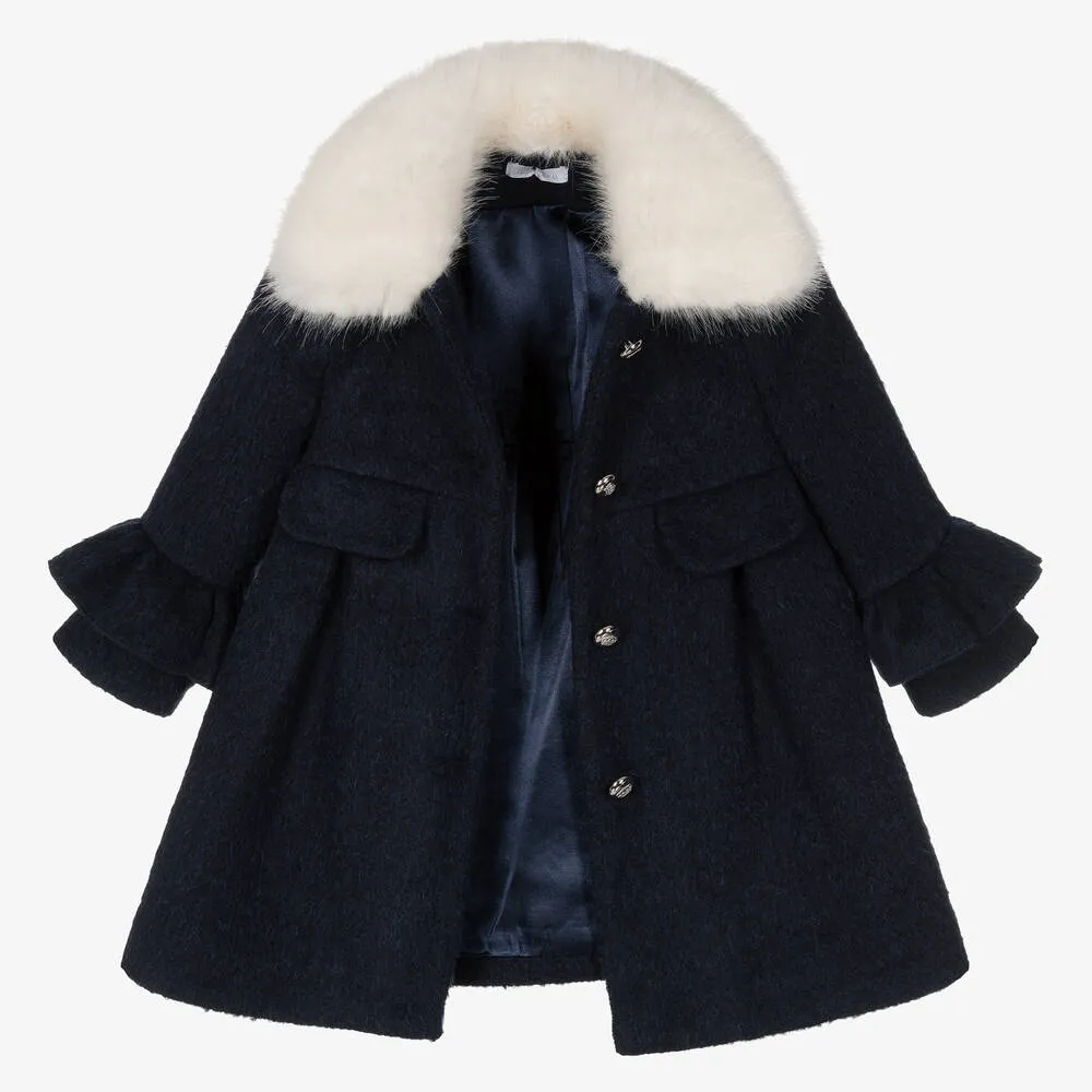 Girls Navy Blue Wool Coat