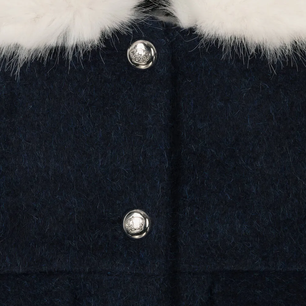 Girls Navy Blue Wool Coat