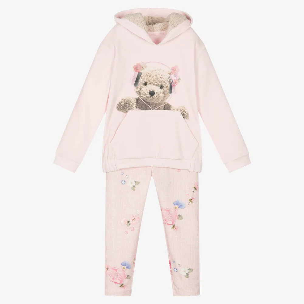 Girls Pink Teddy Leggings Set