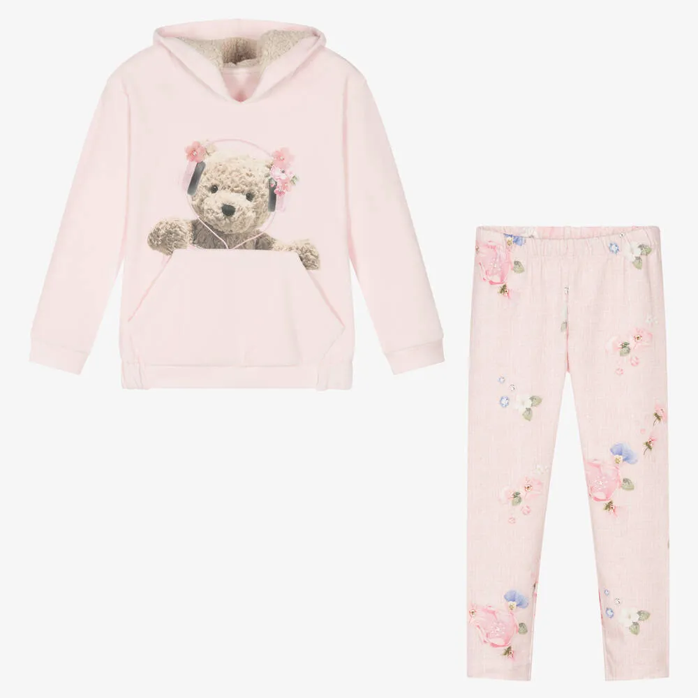 Girls Pink Teddy Leggings Set