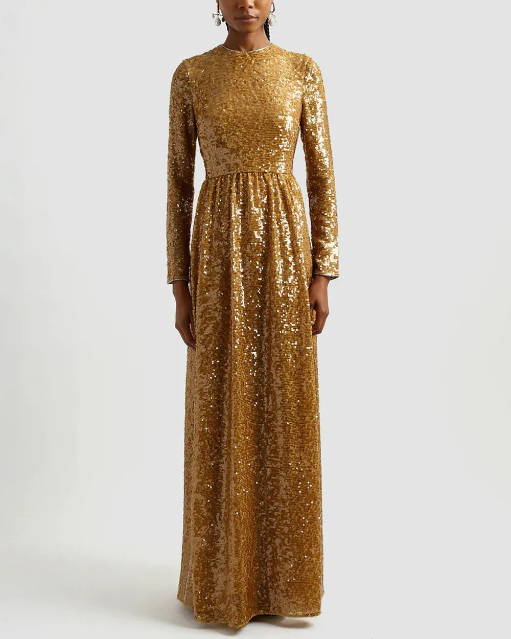 Gold Sequin Long Sleeve Gown