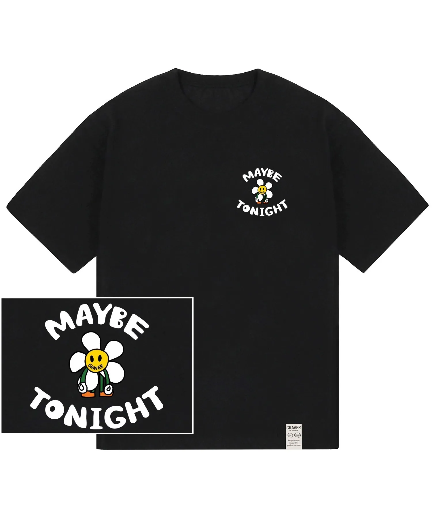 GRAVER  |[GRAVER]★MAYBE TONIGHT LOGO COMICS FLOWER DRAWING S/S TEE