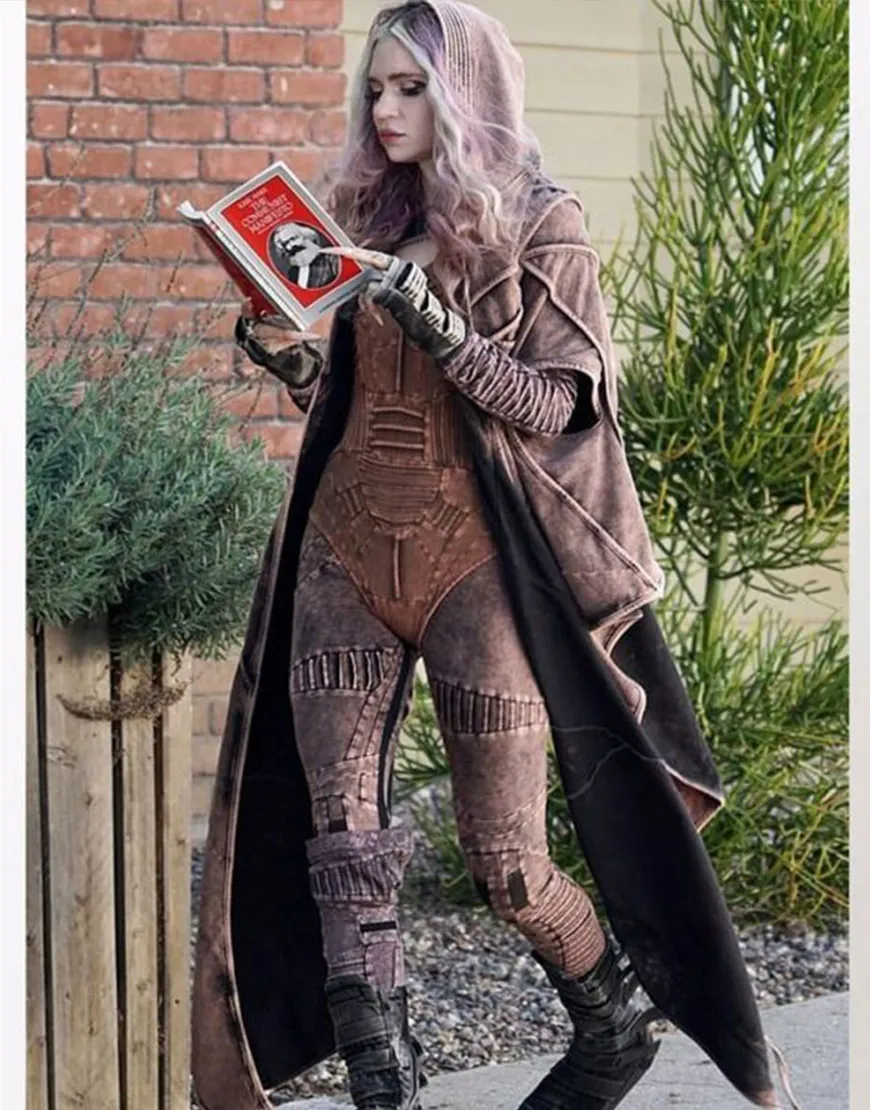 Grimes Karl Marx Futuristic Brown Coat | Grimes Karl Marx Hooded Coat