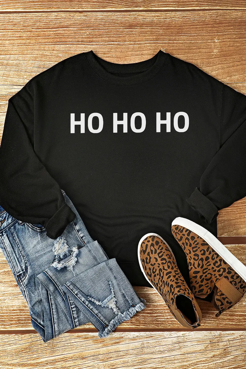 HO HO HO Graphic  Round Neck Sweatshirt