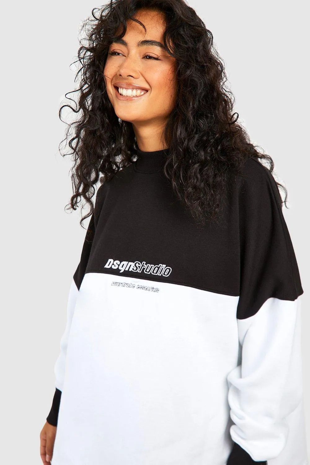 Hoodies & Sweatshirts | DSGN STUDIO Colour Block Slogan Oversized Sweatshirt | boohoo