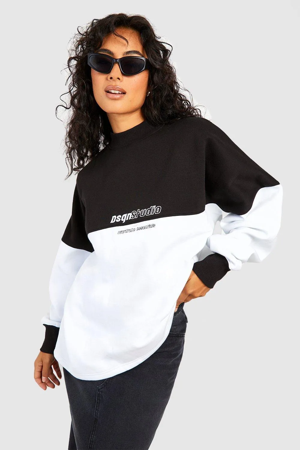 Hoodies & Sweatshirts | DSGN STUDIO Colour Block Slogan Oversized Sweatshirt | boohoo