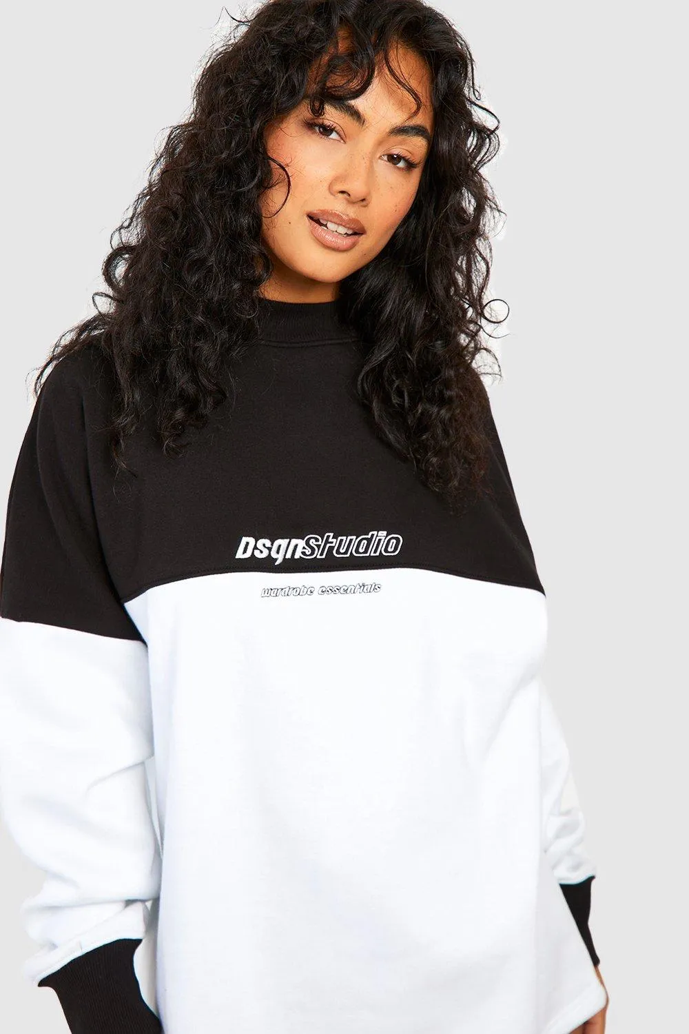 Hoodies & Sweatshirts | DSGN STUDIO Colour Block Slogan Oversized Sweatshirt | boohoo