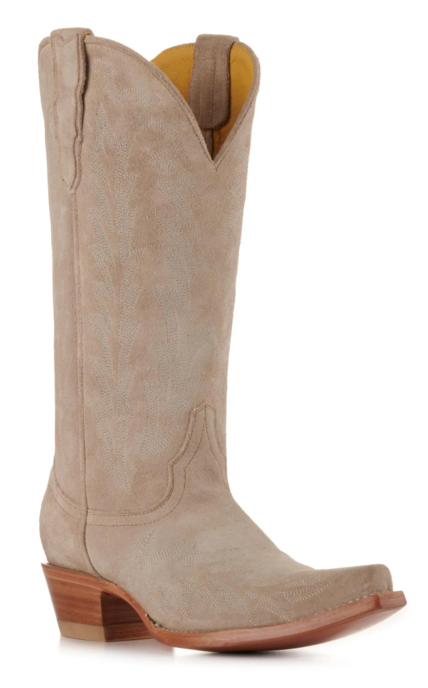 JRC & Sons Women's McClain Water-Resistant Suede Snip Toe Tall Cowboy Boot in Cream