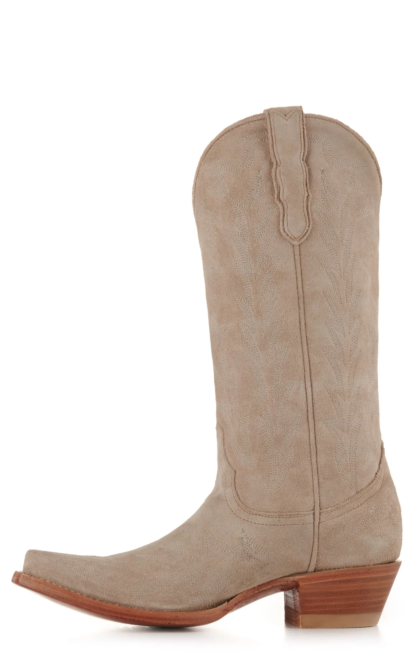 JRC & Sons Women's McClain Water-Resistant Suede Snip Toe Tall Cowboy Boot in Cream