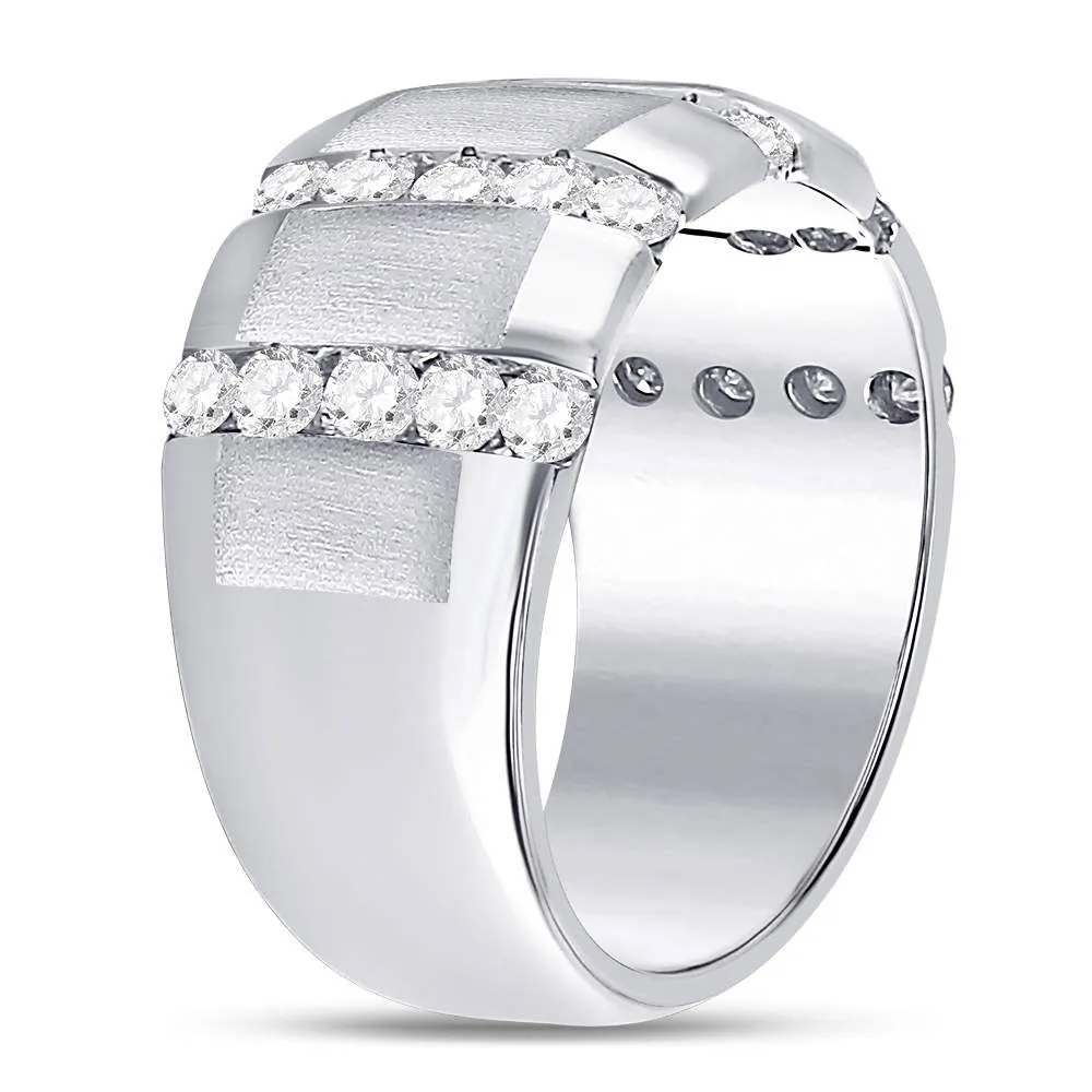 Keene Jewelers 14kt White Gold Mens Round Diamond Striped Matte Wedding Band Ring 1-1/2 Cttw