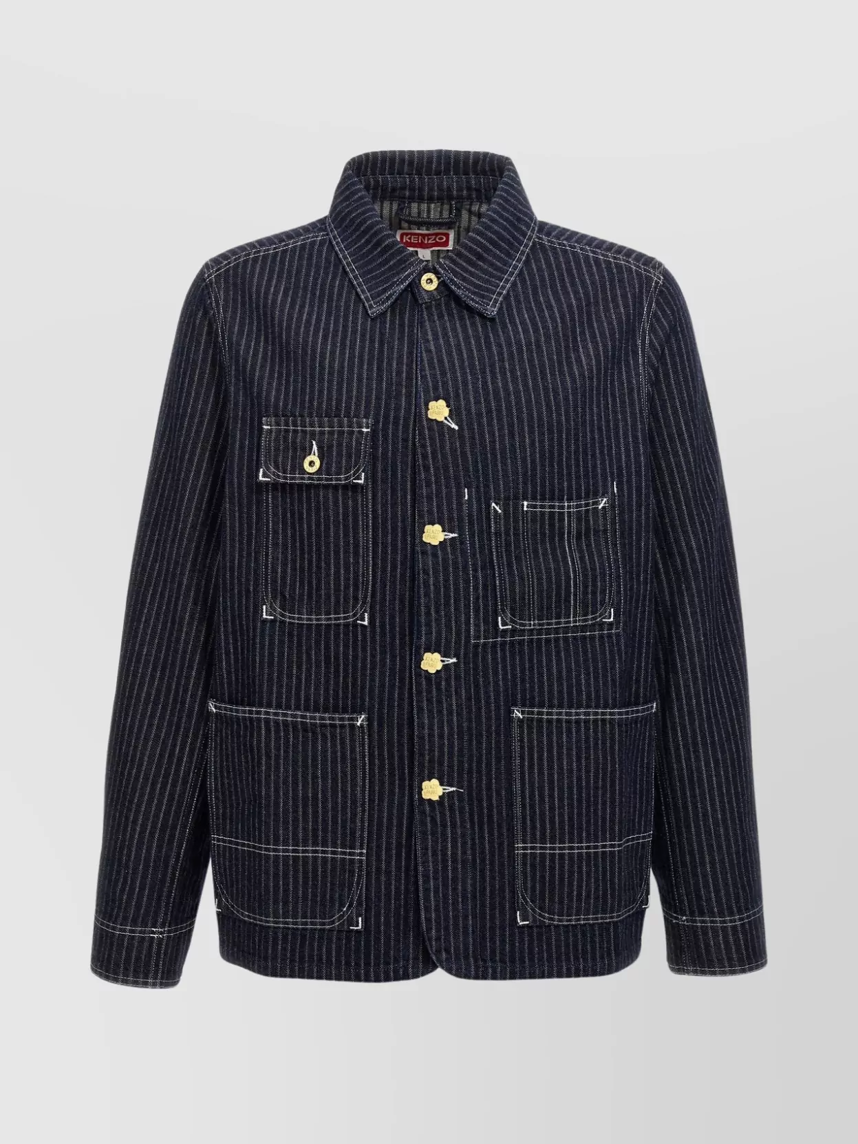 Kenzo   Striped logo button jacket with multiple pockets