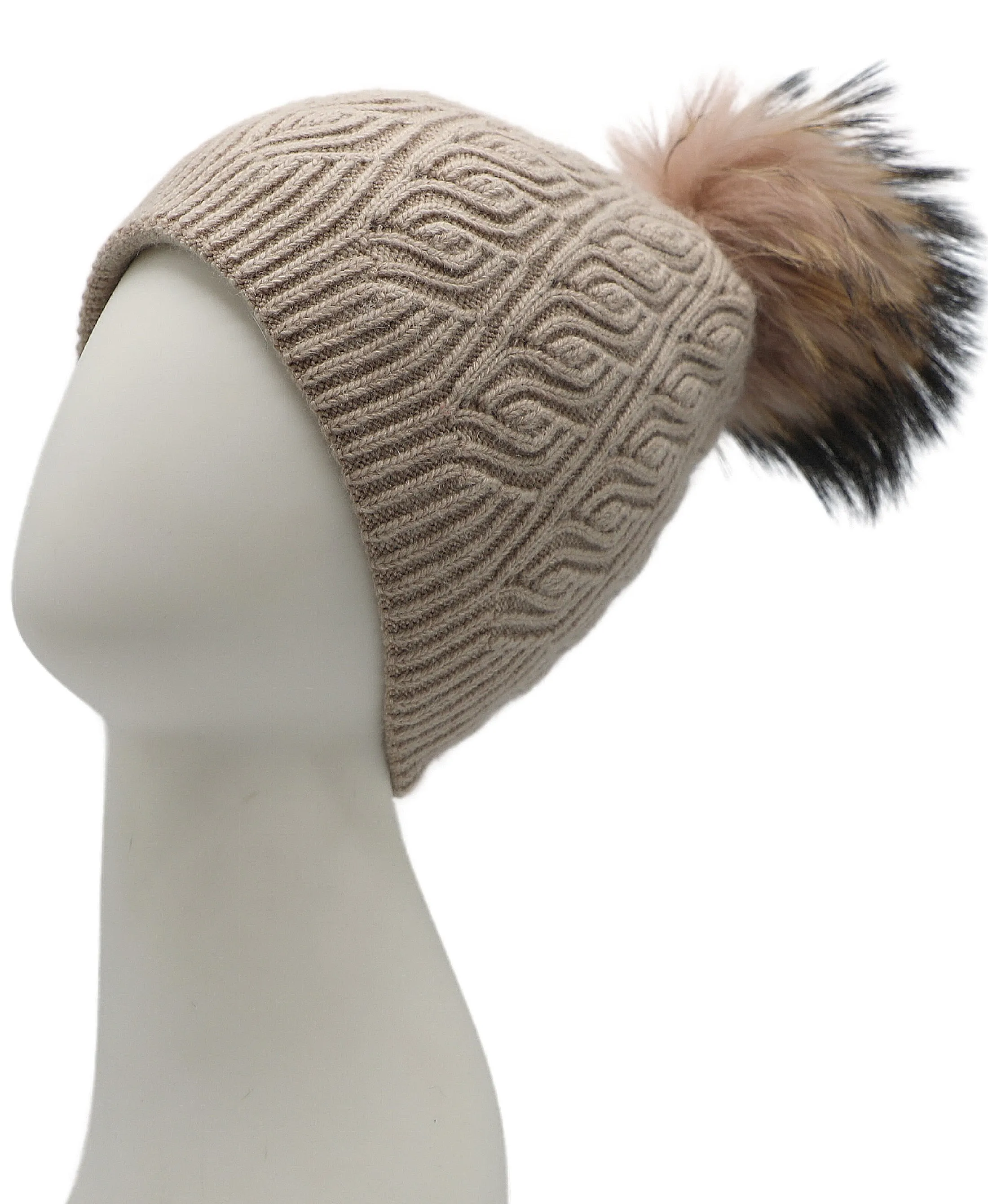 Knit Hat w/ Fur Pom