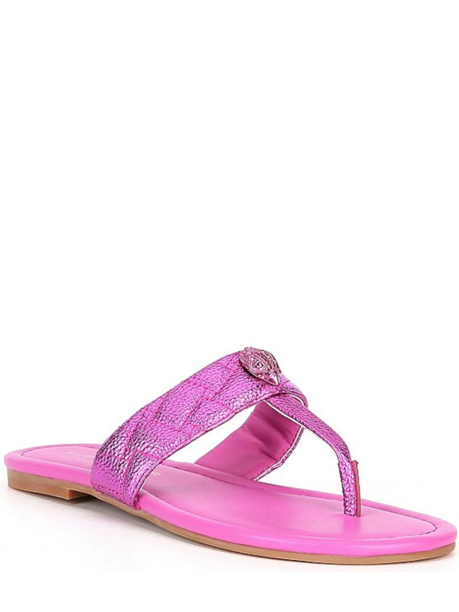 KURT GEIGER LONDON Womens Pink Bird Hardware Padded Woven Kensington Round Toe Slip On Leather Thong Sandals Shoes