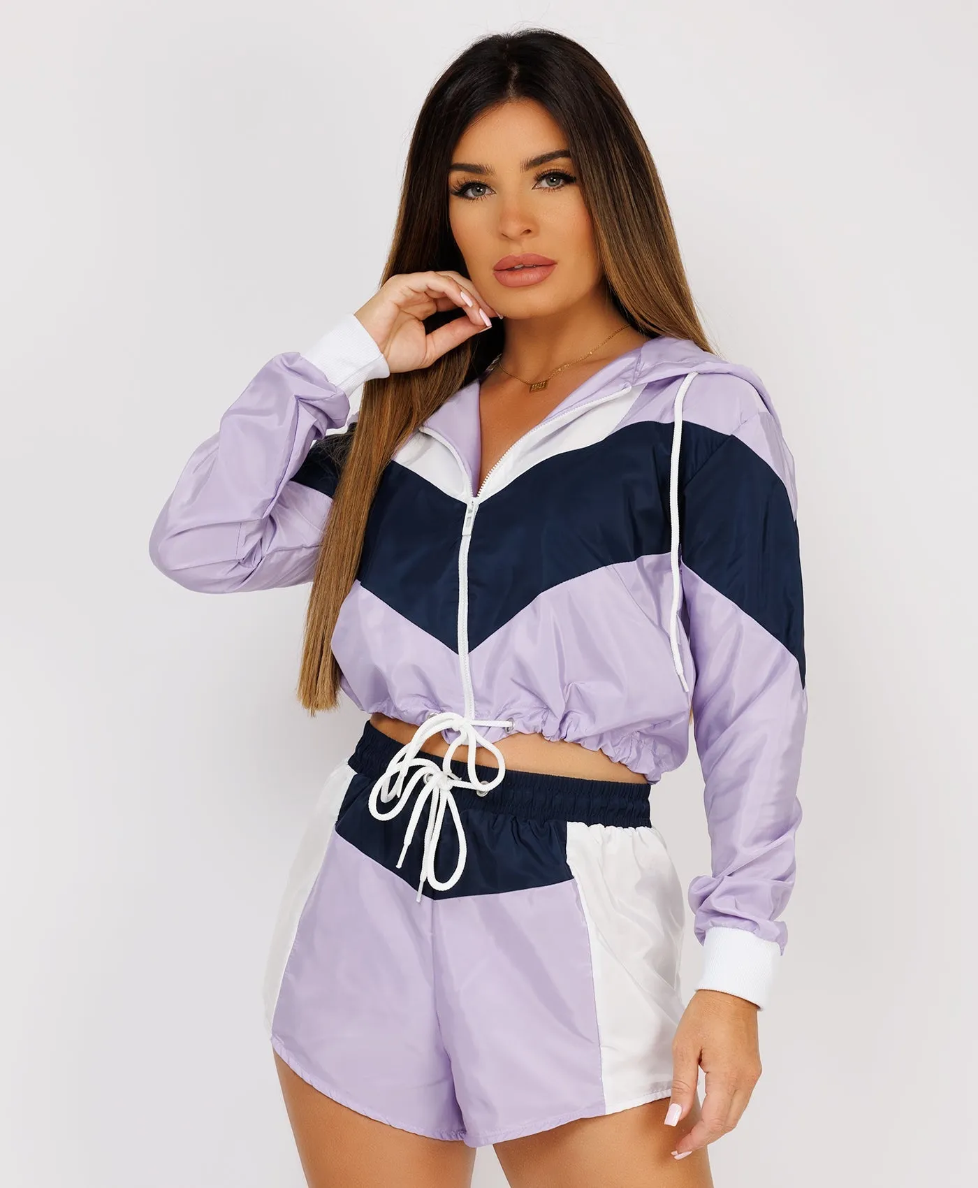 Lilac White Block Jacket & Shorts Festival Co Ord