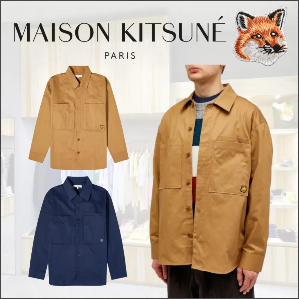 MAISON KITSUNE  |Unisex Long Sleeves Plain Other Animal Patterns Cotton Logo