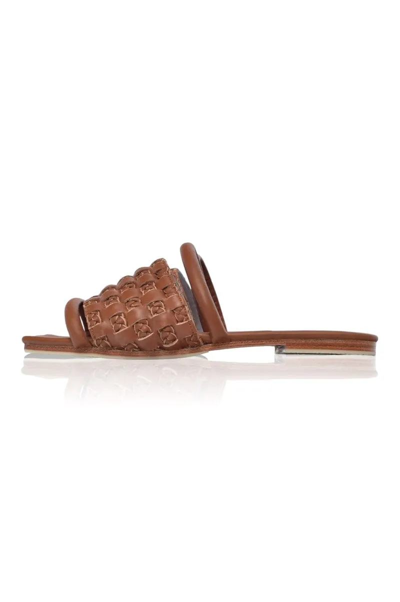 Majorca Leather Slides in Vintage Camel