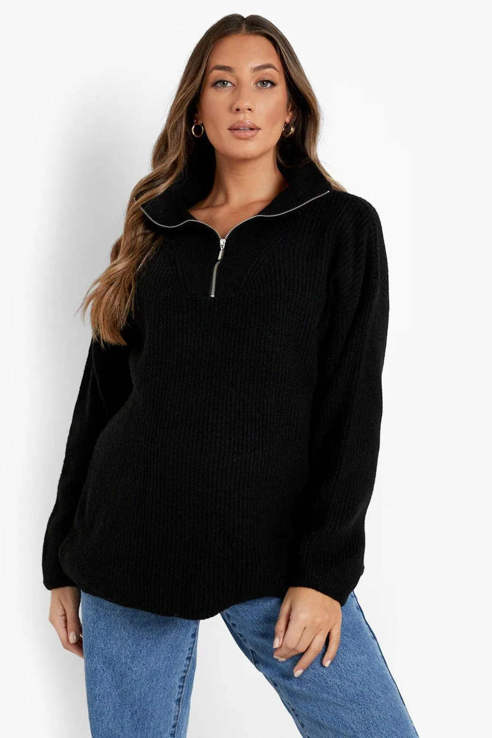 Maternity Chunky Grandad Collar Nursing Sweater