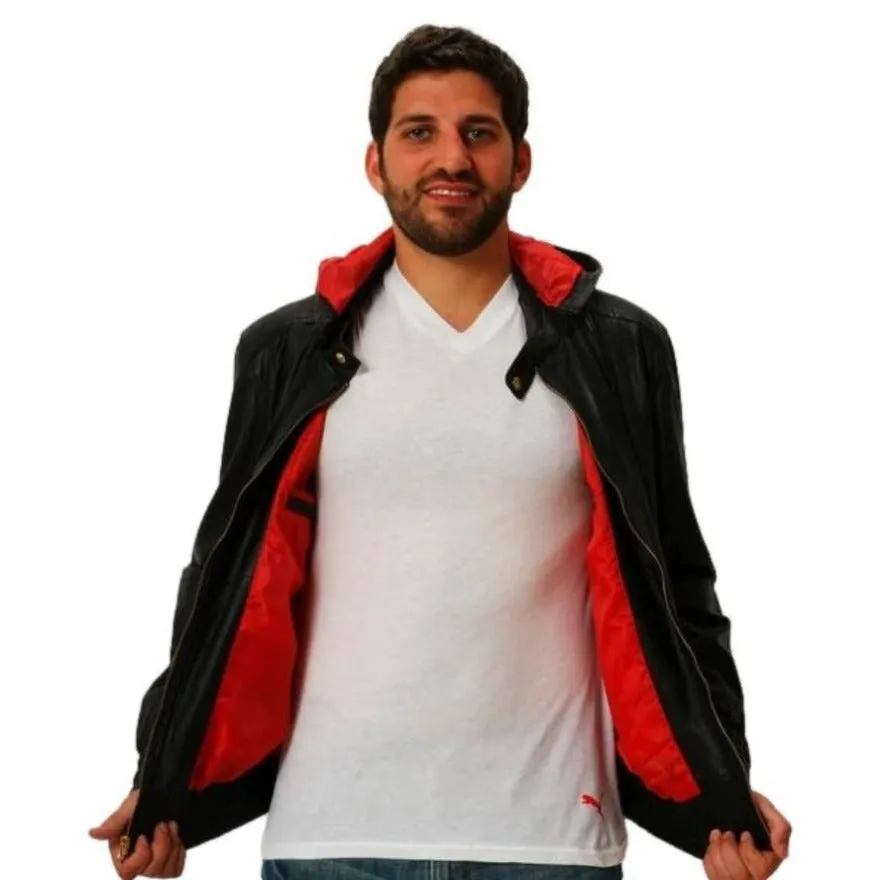 Men Black Leather Jacket with Hood