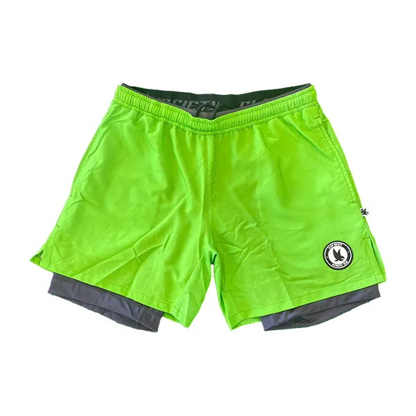 Mens 2-1 Solid Compression Neon Green with Charcoal Liner 7 Short