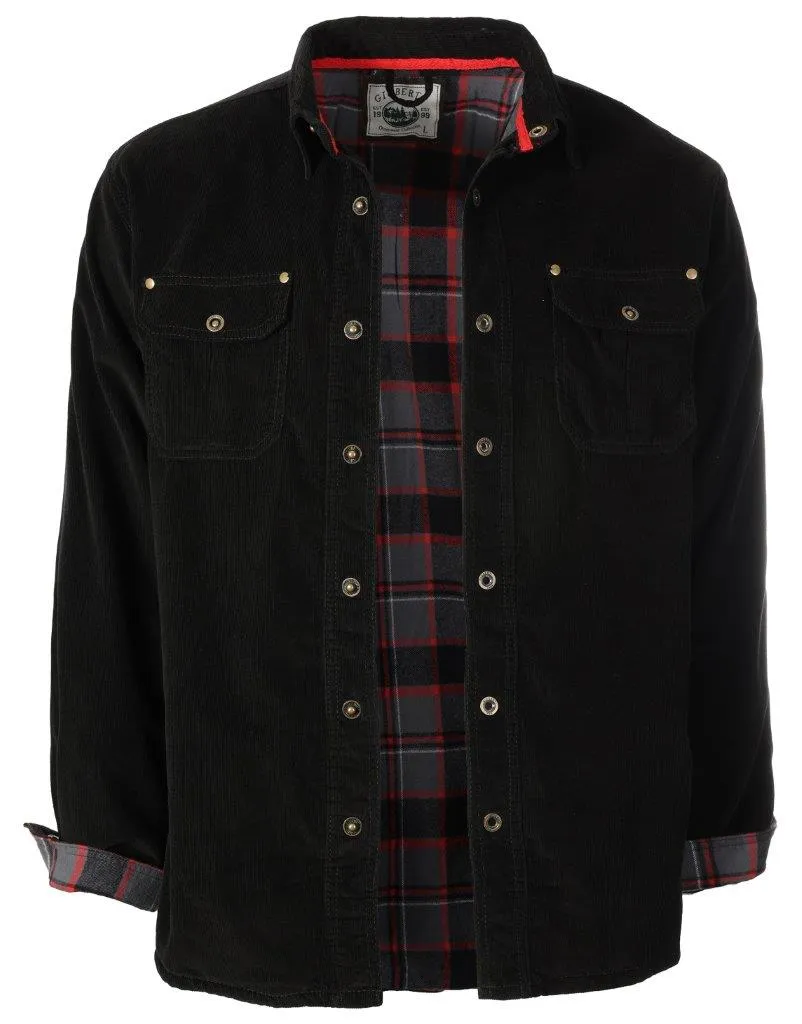 MEN'S CORDUROY LONG SLEEVE BUTTON DOWN SHIRT JACKET WITH FLANNEL LINING