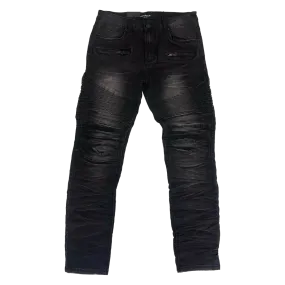 Men's Premium Distressed Black Wash Biker Denim Jeans