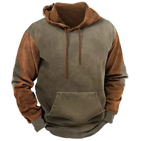 Men's Vintage Contrast Print Hooded Sweatshirt