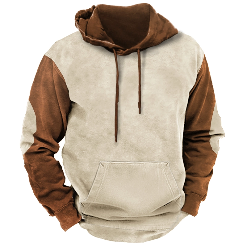 Men's Vintage Contrast Print Hooded Sweatshirt