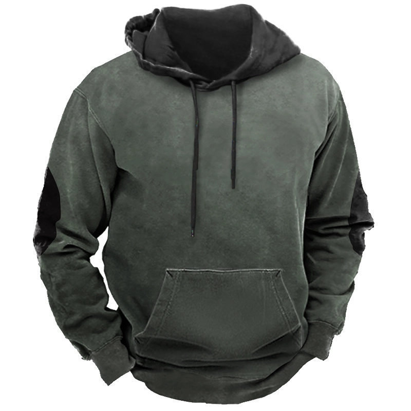 Men's Vintage Contrast Print Hooded Sweatshirt