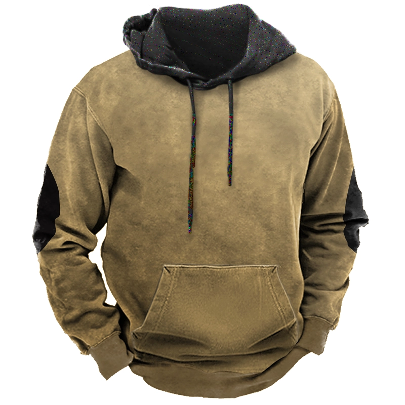 Men's Vintage Contrast Print Hooded Sweatshirt