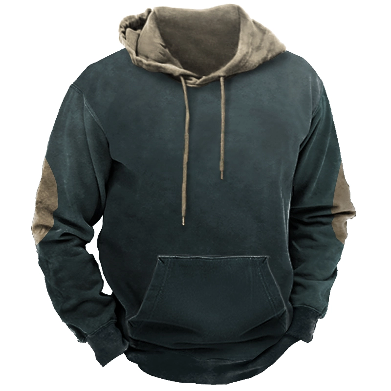 Men's Vintage Contrast Print Hooded Sweatshirt