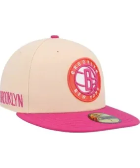 New Era Men's NBA Orange/Pink Brooklyn Nets Passion Mango 59FIFTY Fitted Hat