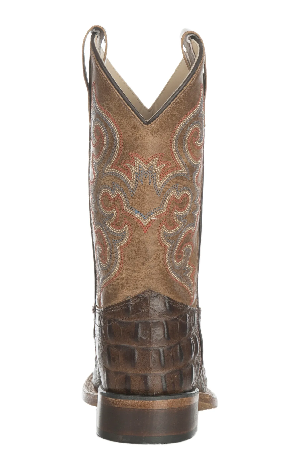 Old West Youth Chocolate Croc Print and Tan Wide Square Toe Western Boots