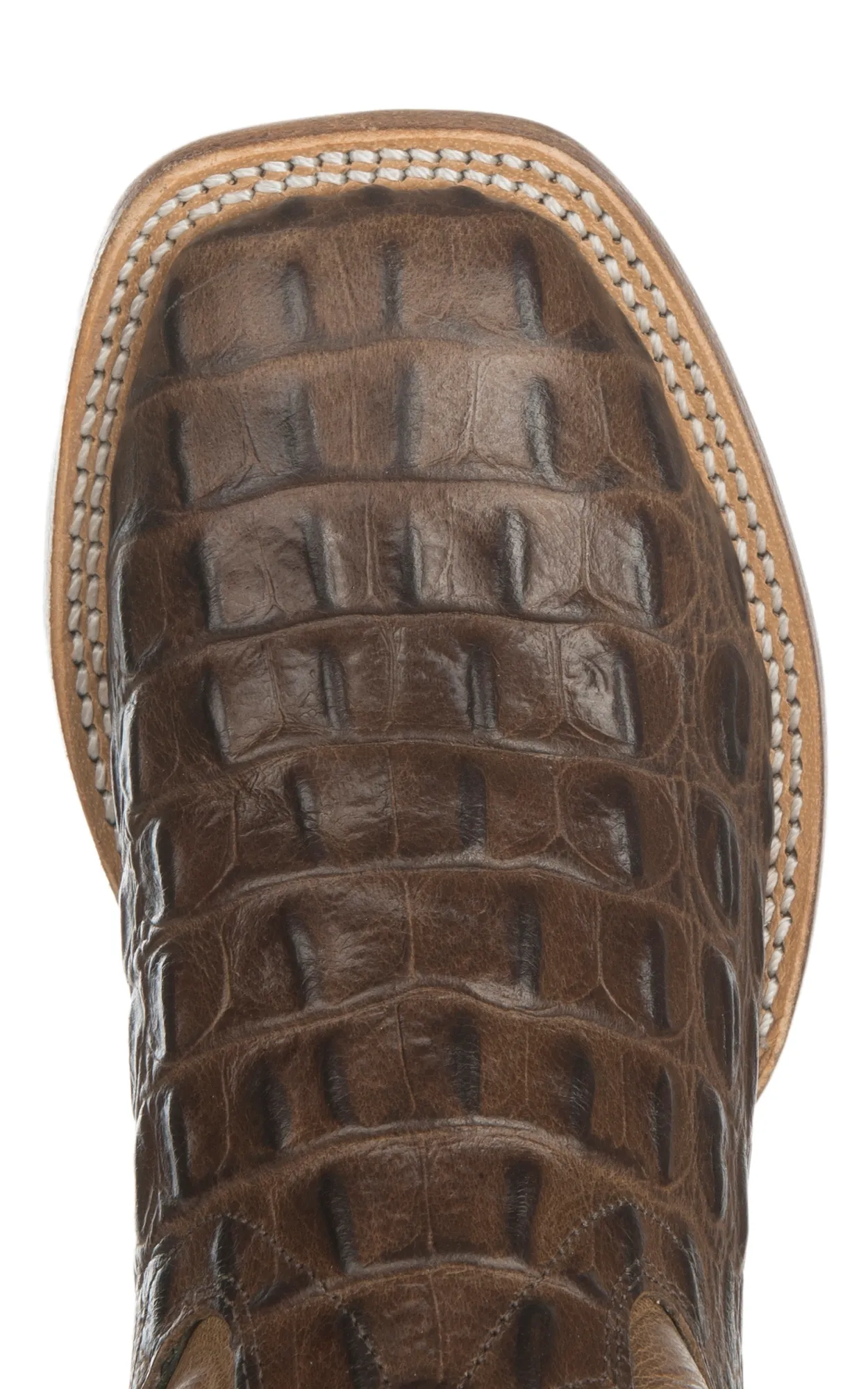 Old West Youth Chocolate Croc Print and Tan Wide Square Toe Western Boots