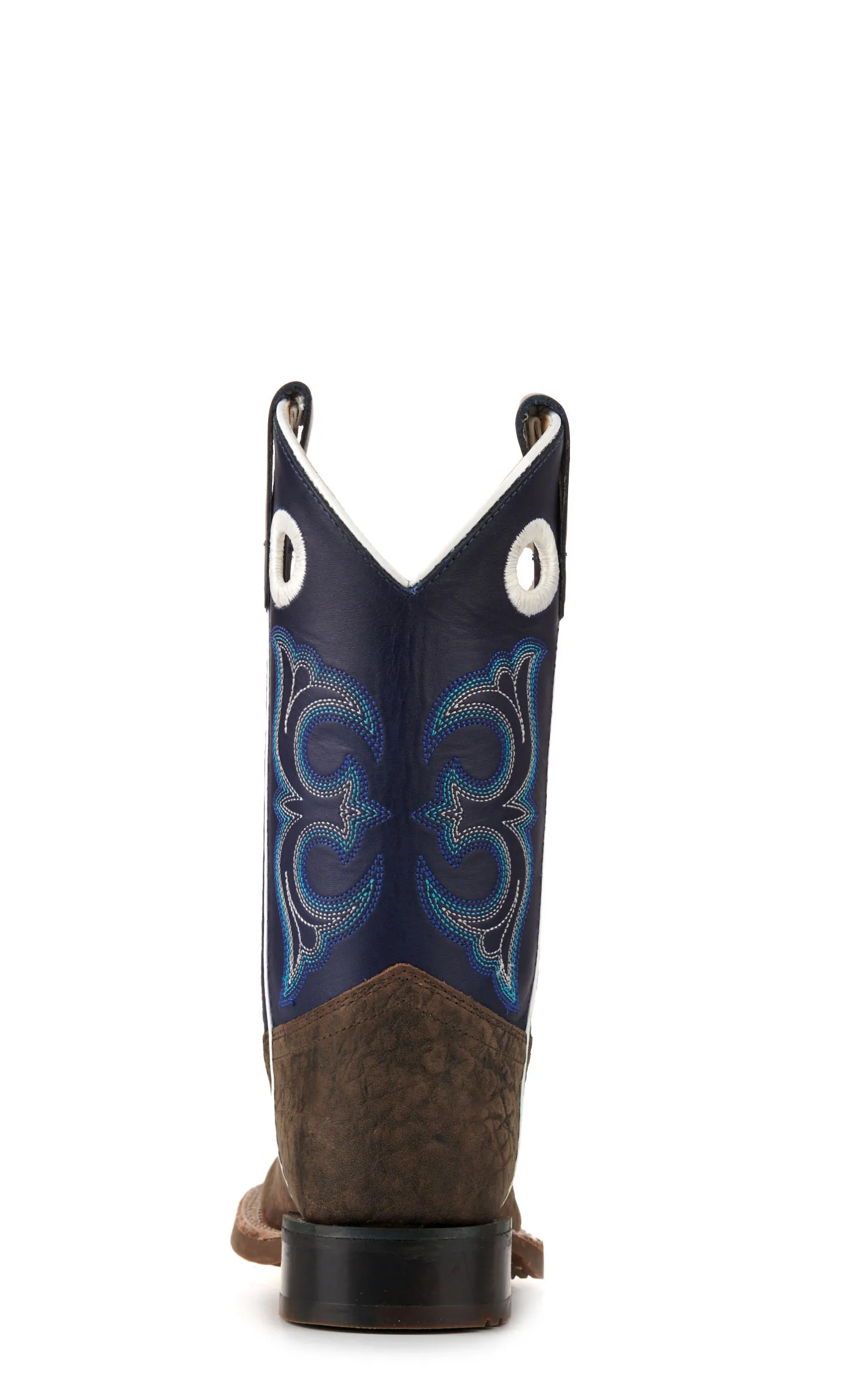 Old West Youth Dark Brown and Blue Wide Square Toe Cowboy Boots