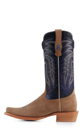 R. Watson Men's Cafe Brown Boar and Blue Punchy Square Toe Cowboy Boots