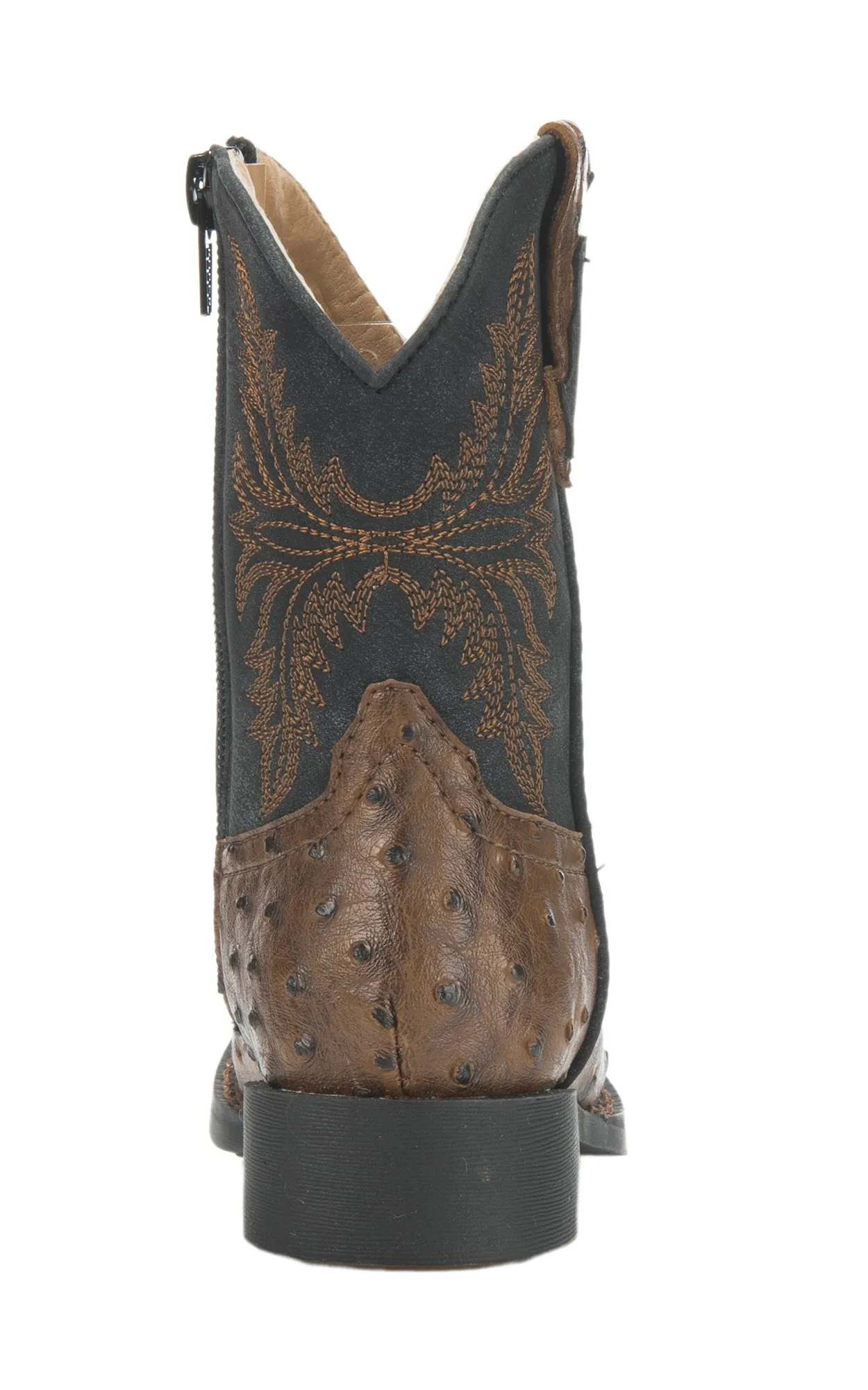 Roper Toddler Brown Ostrich Print and Black Square Toe Cowboy Boots