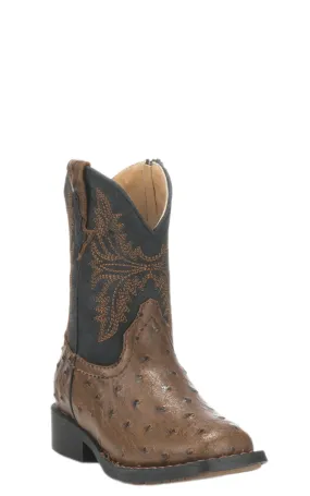 Roper Toddler Brown Ostrich Print and Black Square Toe Cowboy Boots