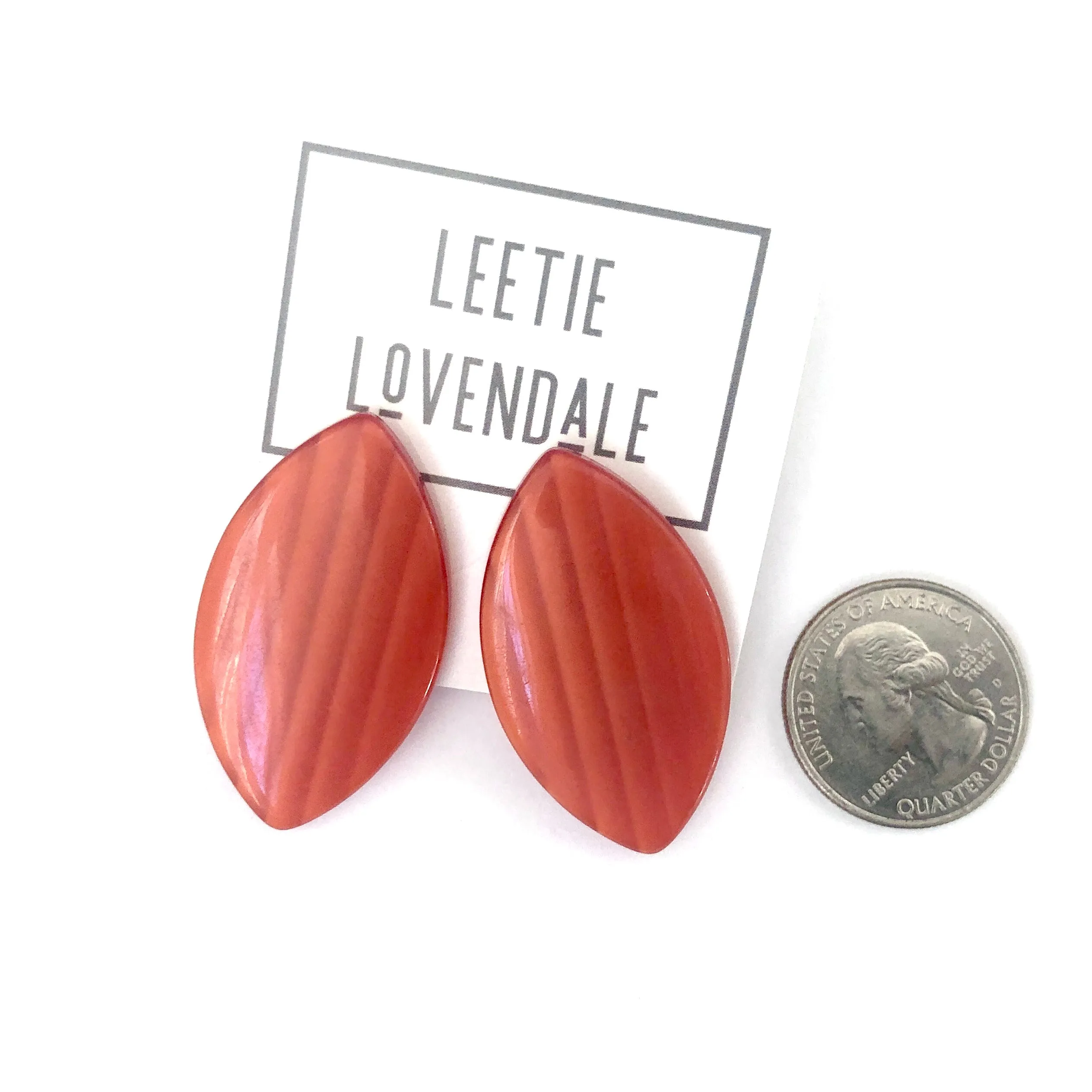 Rust Orange Striped Moonglow Marquis Stud Earrings