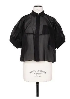 sacai  |Plain Short Sleeves Office Style Sheer Shirts & Blouses