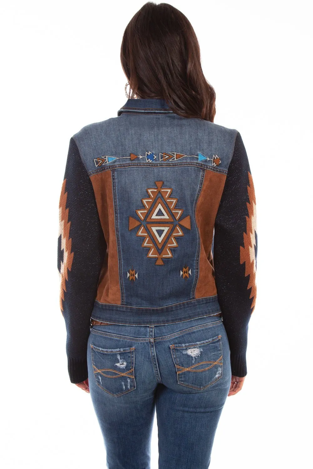 Scully Womens Denim Cotton Blend Aztec Jacket M