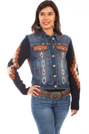 Scully Womens Denim Cotton Blend Aztec Jacket M