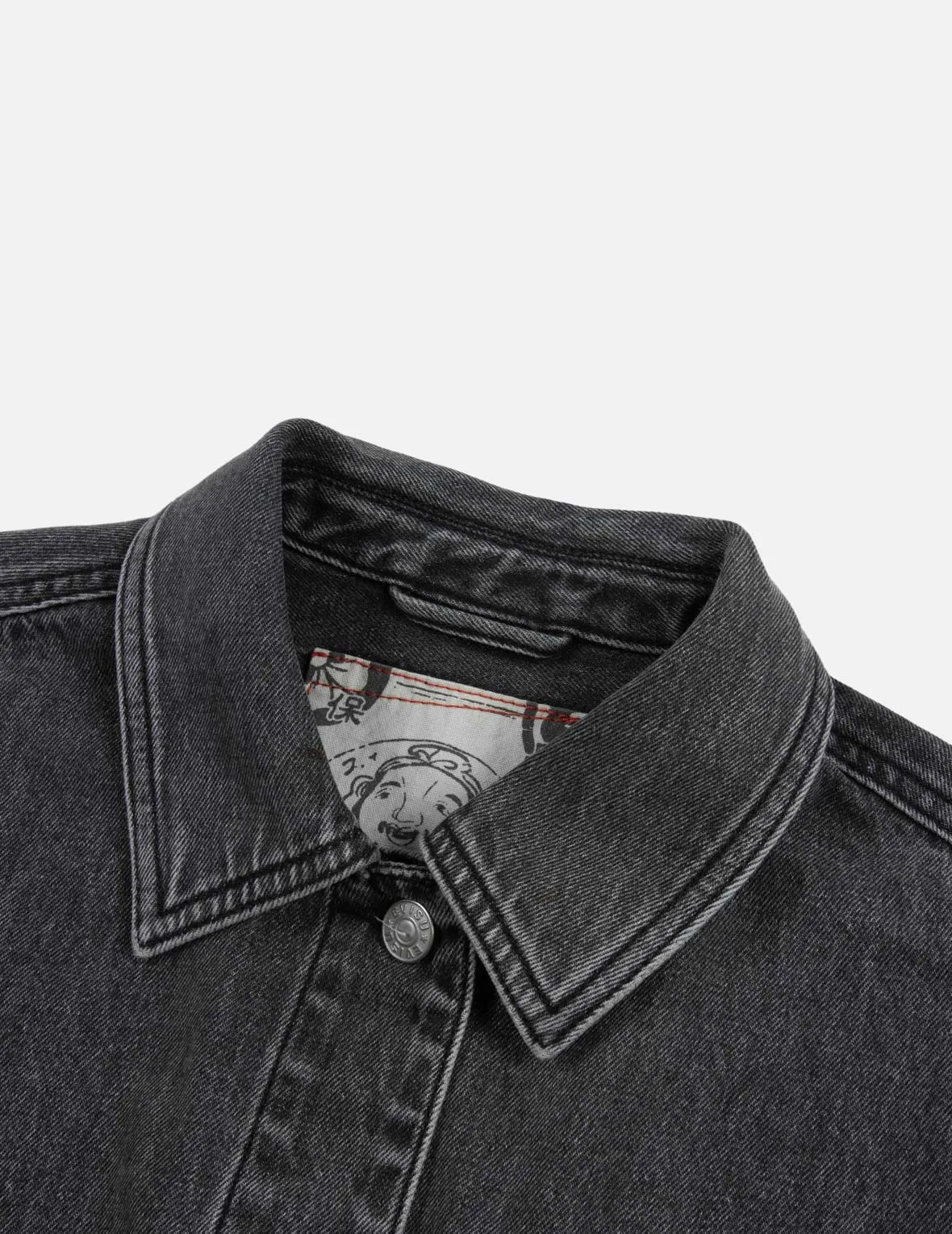 Seagull Embroidery and Kamon Embossed Print Loose Fit Denim Jacket