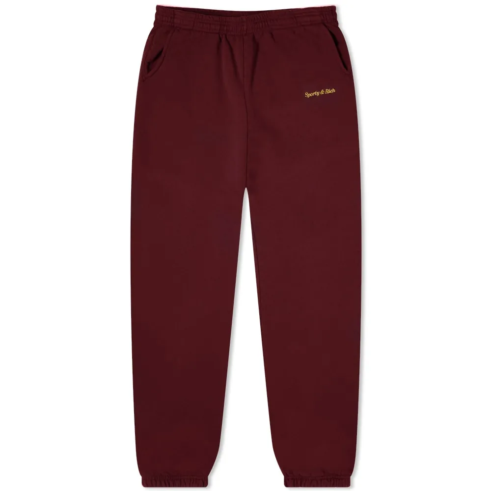 Sporty & Rich Classic Logo Sweat PantBurgundy & Gold Embroidery