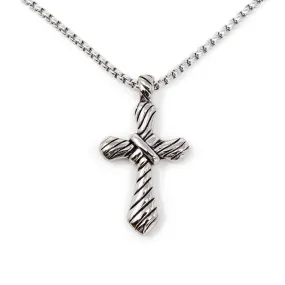 Stainless Steel Necklace with Striped Cross Pendant