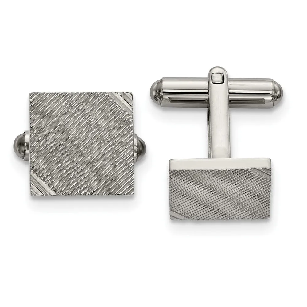 Stainless Steel Textured Striped Square Cuff Links, 13mm (1/2 Inch)