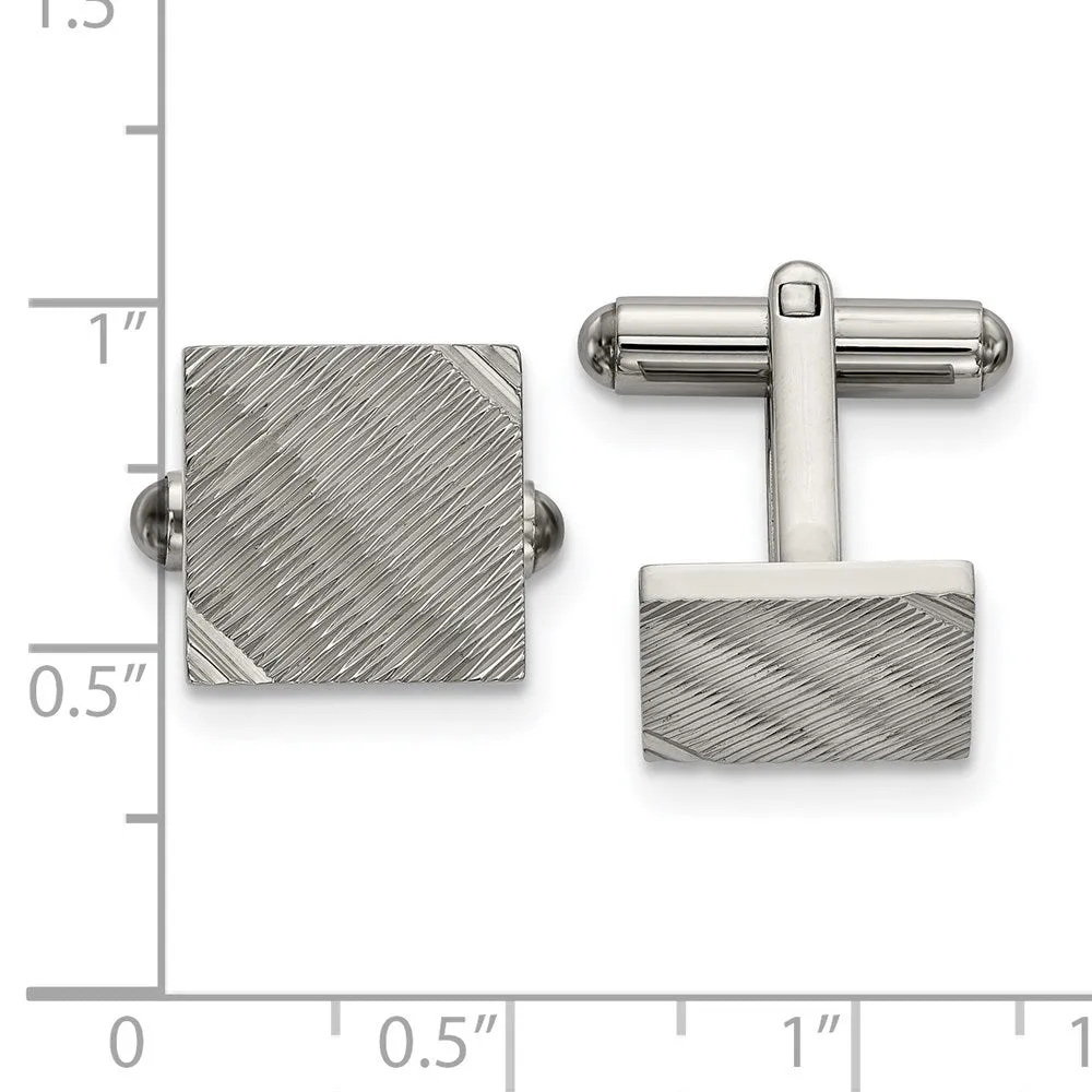 Stainless Steel Textured Striped Square Cuff Links, 13mm (1/2 Inch)